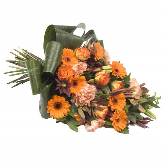 Rouwboeket warm oranje